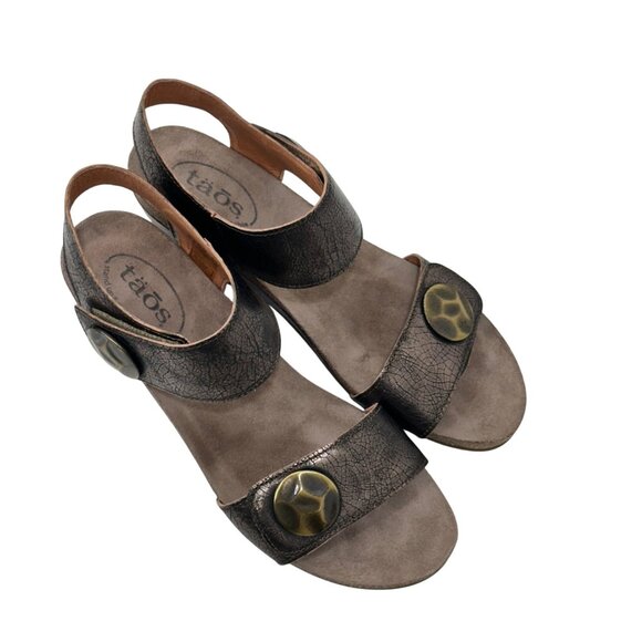 Taos Brown metallic Crackle Leather Adjustable Strap Women Wedge Sandals Size 40 - Picture 7 of 15